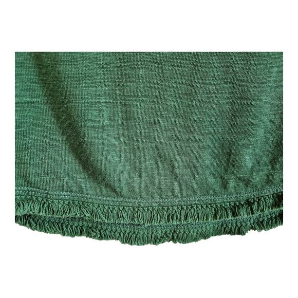 CHICO'S 2 Women's L 100% Linen Top Green Fringe Short Flutter Sleeve 38" - Picture 5 of 8